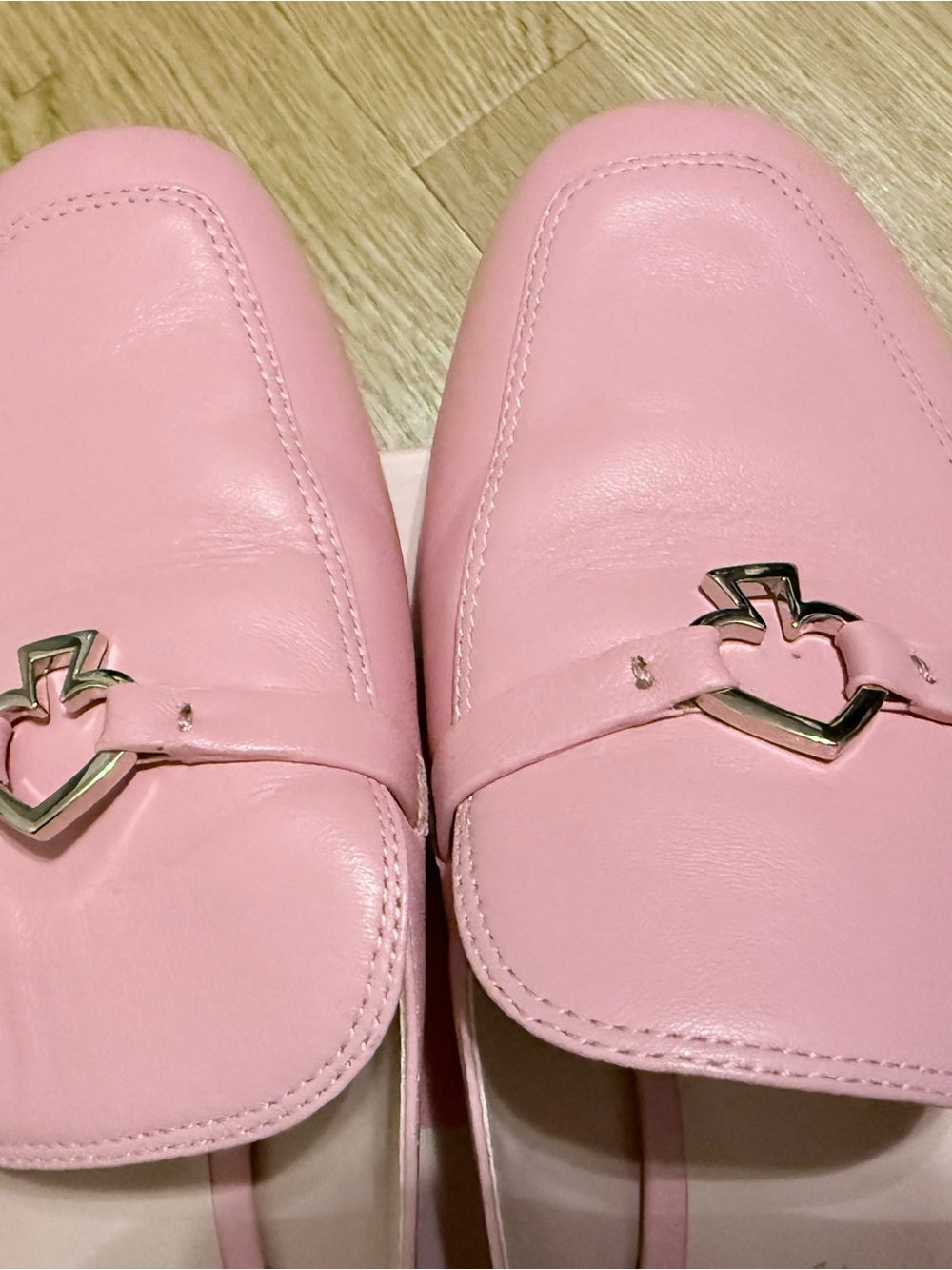 kate spade Pink Leather Backless Loafers with Gold Accent - Picture 2 of 5